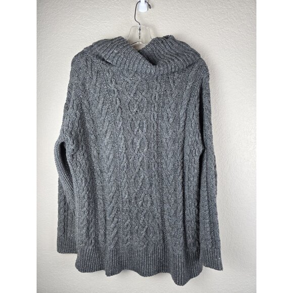 LRL Lauren Ralph Lauren XL Gray Cable Knit Cowl Neck Tunic Sweater Cotton Blend - Picture 2 of 6